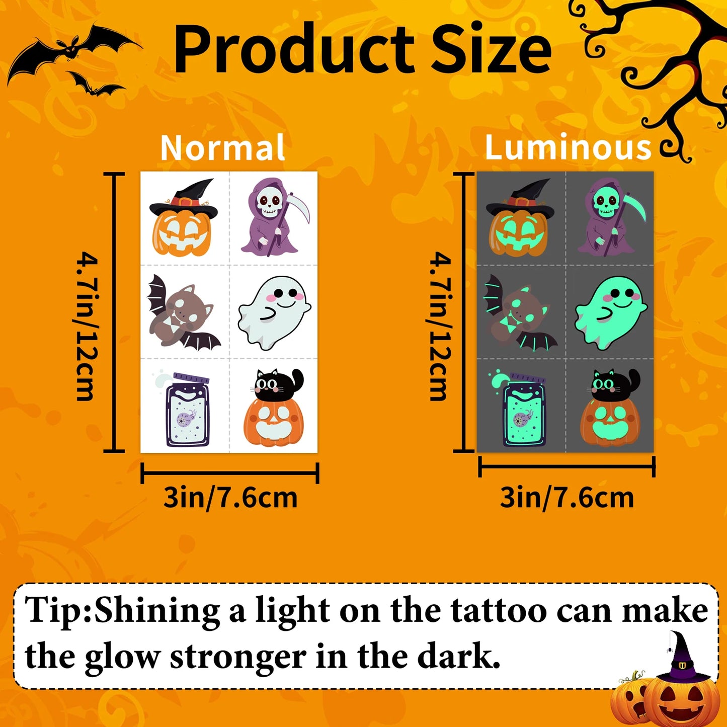 36 Blatt Leuchtende Halloween Tattoos