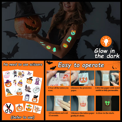 36 Blatt Leuchtende Halloween Tattoos