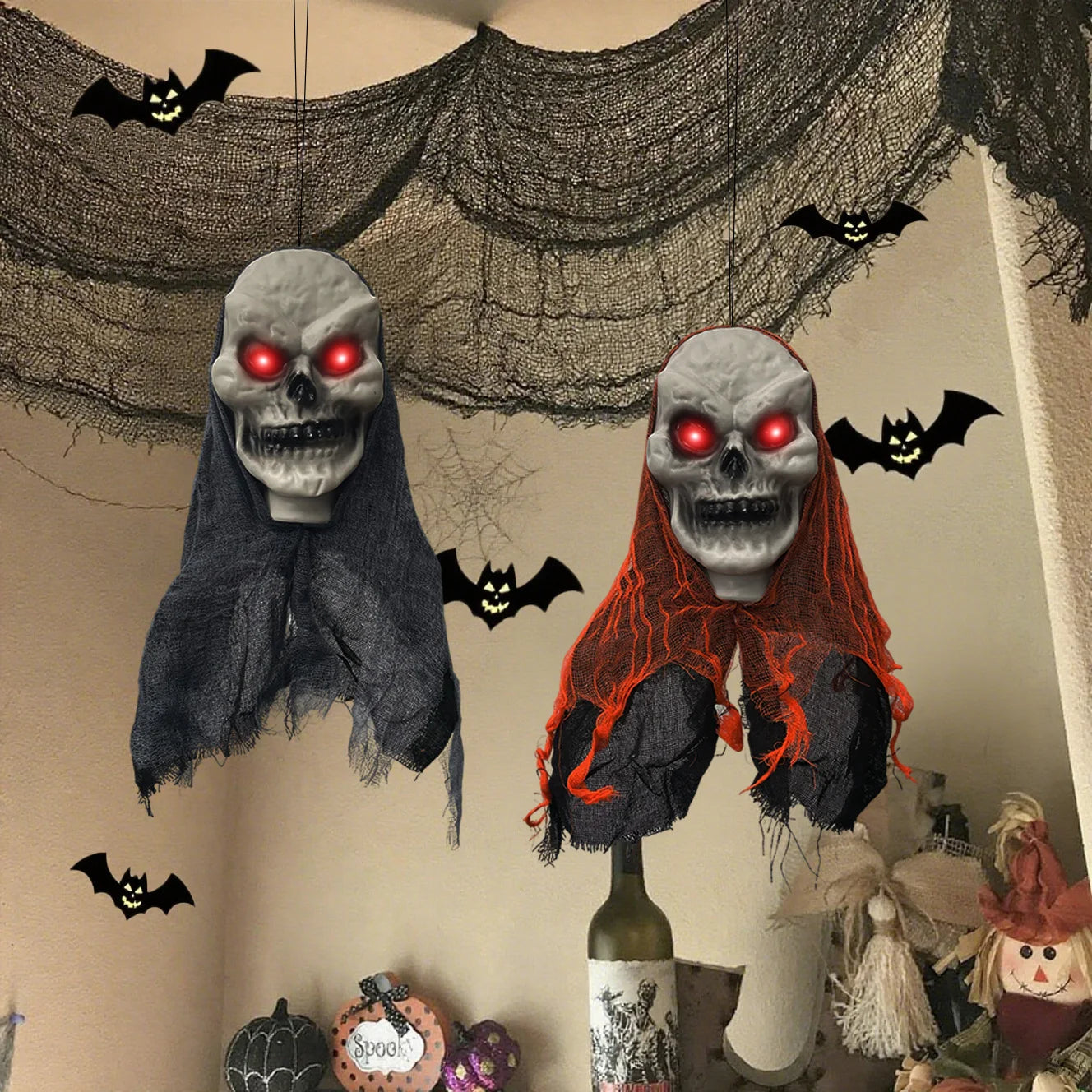 2PCS Halloween Hängende Geister & Skelett Deko