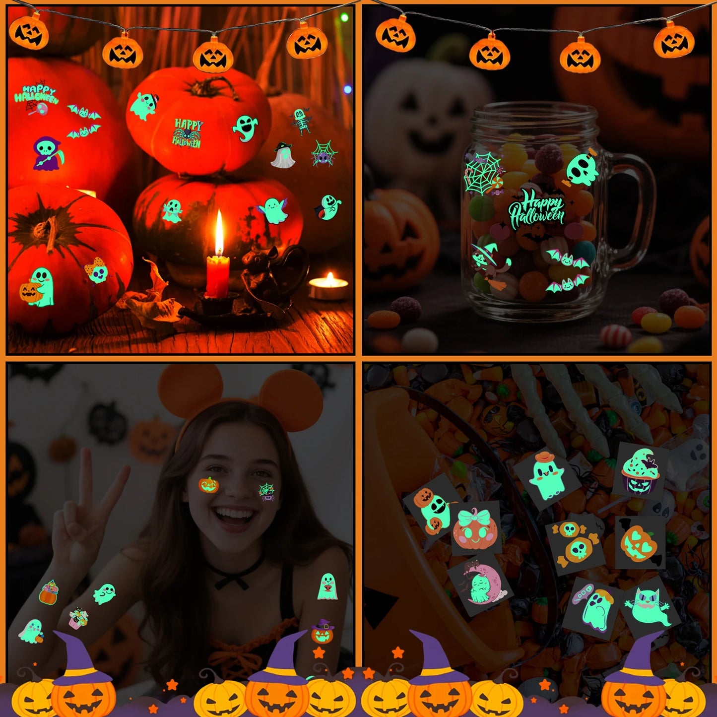36 Blatt Leuchtende Halloween Tattoos